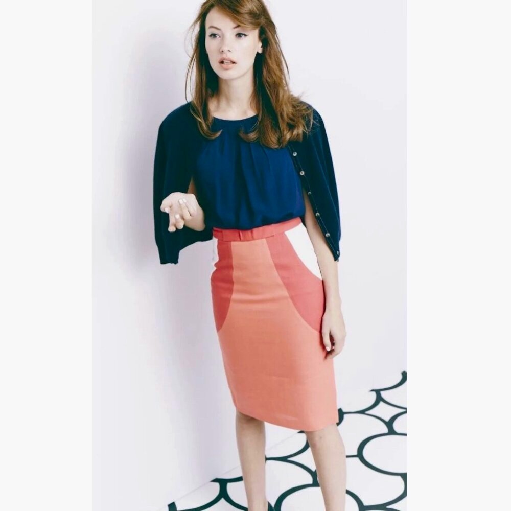 BODEN Bow Rose Colorblock Pencil Skirt Red Pink White - Size 10